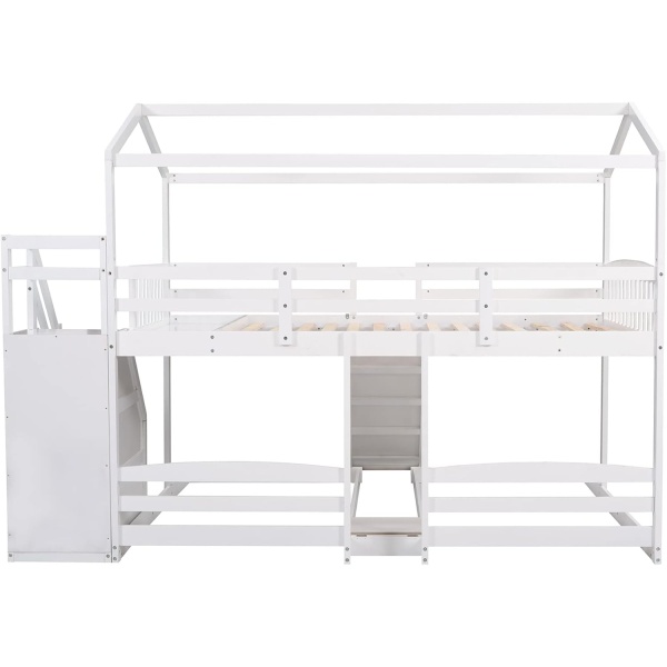 House Beds Triple Bunk Bed with Slide and Stairs Full Over Twin & Twin Bunk Beds - Image 8