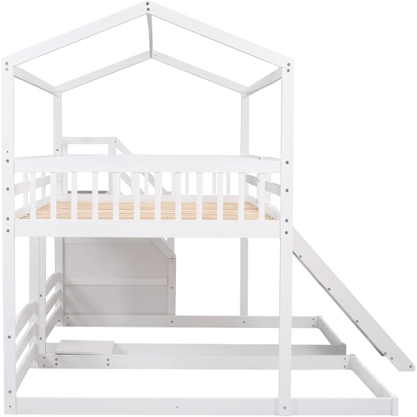 House Beds Triple Bunk Bed with Slide and Stairs Full Over Twin & Twin Bunk Beds - Image 7