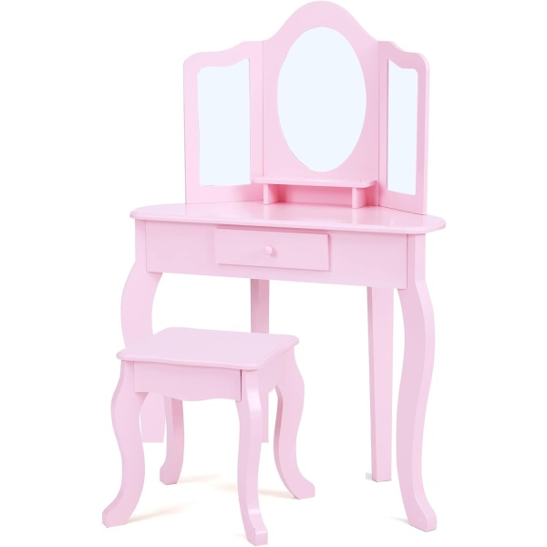 Teamson Kids Little Princess Alessandra Kids Wooden Corner Vanity Table & Stool