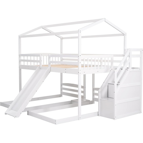 House Beds Triple Bunk Bed with Slide and Stairs Full Over Twin & Twin Bunk Beds - Image 6