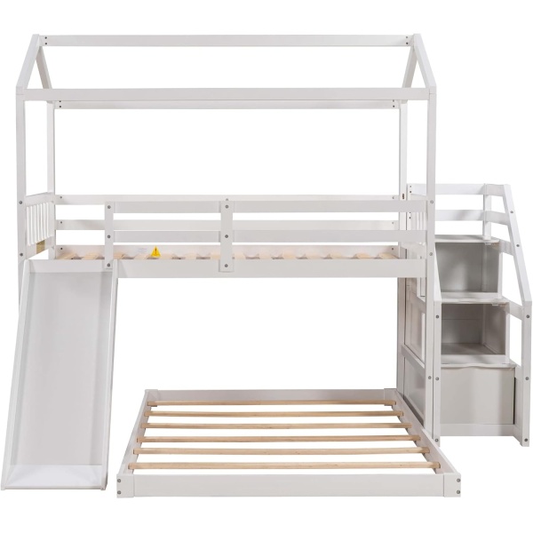 Twin Over Full House Bunk Bed with Stairs and Slide Wood Low Bunk Bed - Image 6