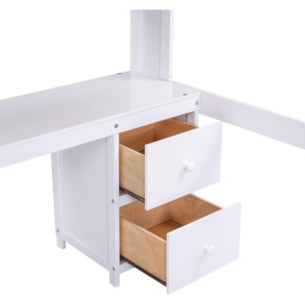 Full Size Loft Bed with Desk and Storage, Wooden Loft Beds Frame with Charging - Image 7