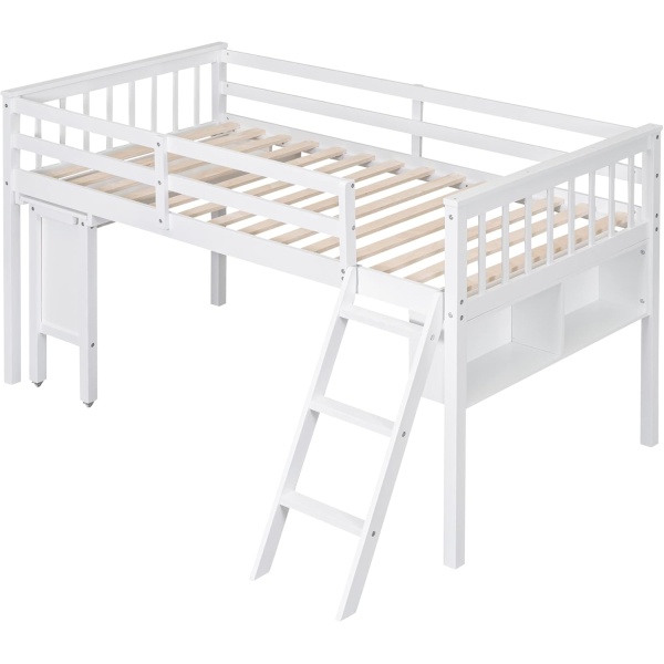 Bellemave Low Loft Bed with Desk and Storage Shelves, Twin Size Loft Beds - Image 4