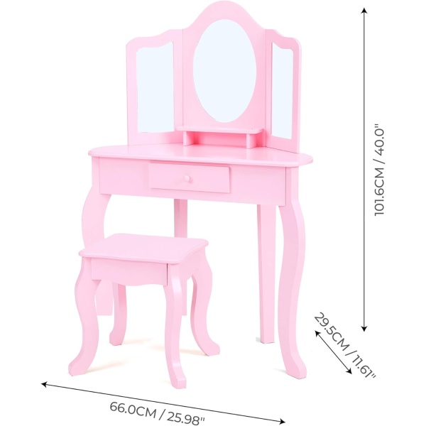 Teamson Kids Little Princess Alessandra Kids Wooden Corner Vanity Table & Stool - Image 4