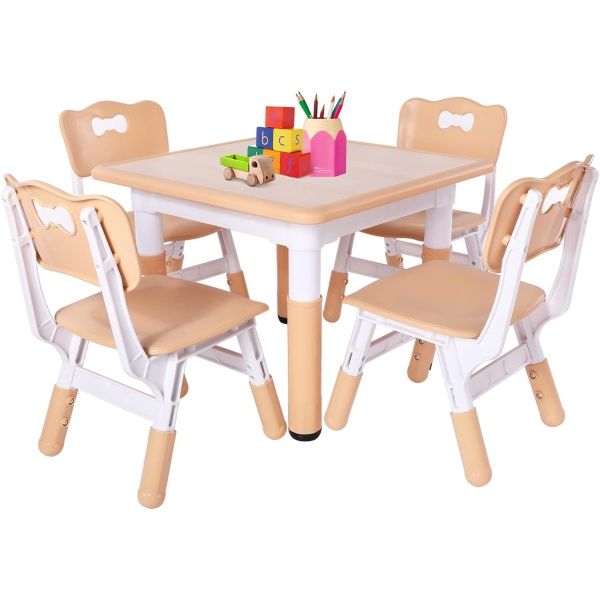 FUNLIO Kids Table and 4 Chairs Set, Height Adjustable Toddler Table and Chair