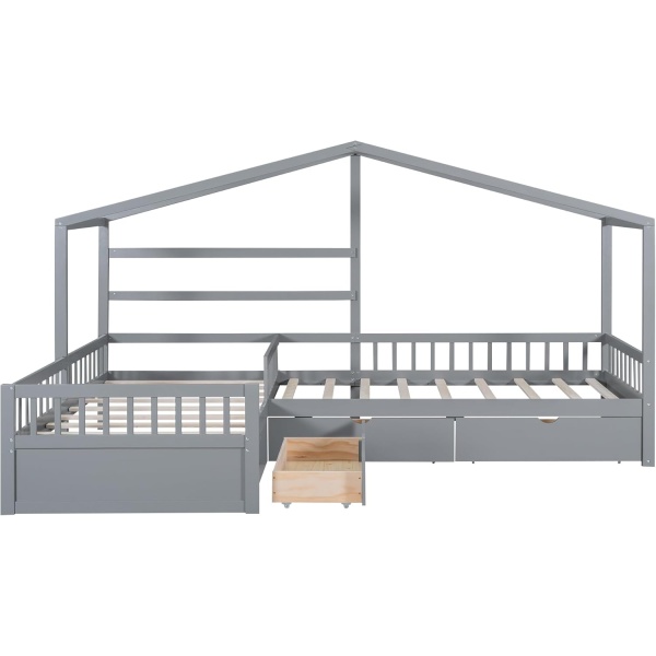 Bellemave L-Shape House Beds with Storage Drawers Two Twin Size Platform Bed - Image 8