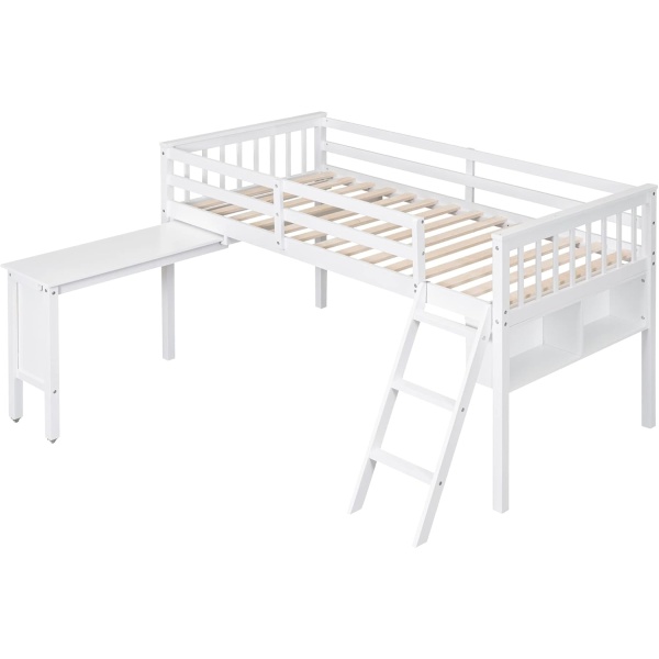 Bellemave Low Loft Bed with Desk and Storage Shelves, Twin Size Loft Beds - Image 5