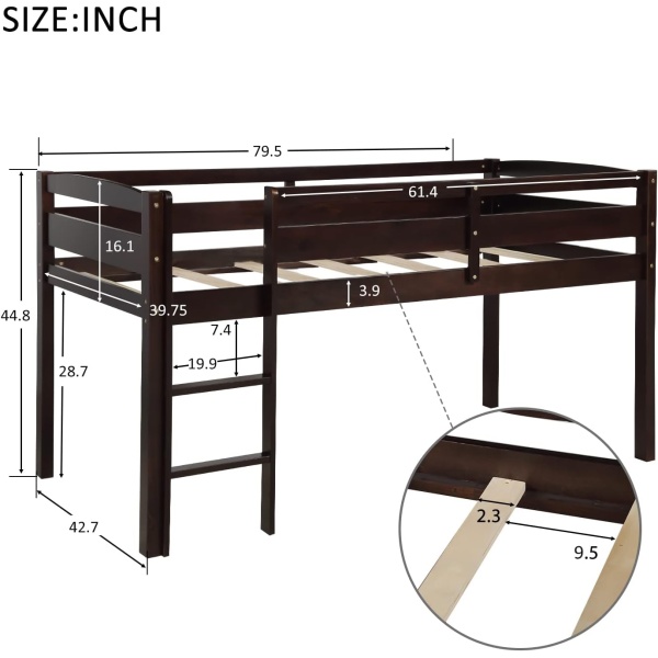 Bellemave Low Loft Bed with Ladder, Wood Loft Bed Twin Size for Adults and Kids - Image 2