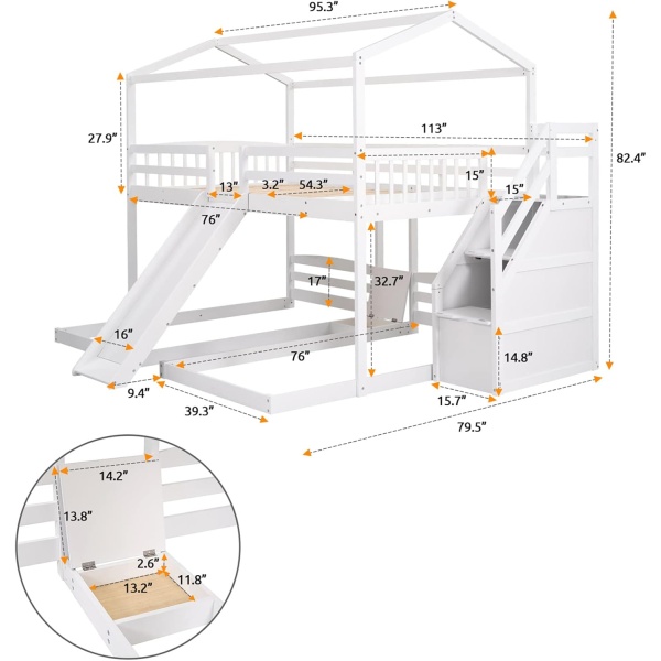 House Beds Triple Bunk Bed with Slide and Stairs Full Over Twin & Twin Bunk Beds - Image 2