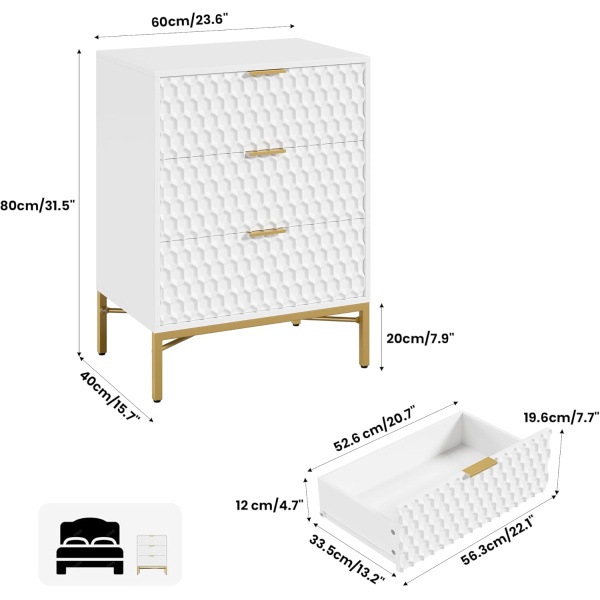 3 Drawer Dresser for Bedroom, Modern Nightstand with Wide Top, Chest of Drawers - Image 2