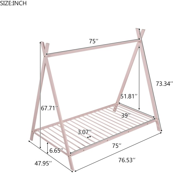 Twin Teepee Bed Metal Toddler House Bed Frame Montessori Floor Beds for Kids - Image 2