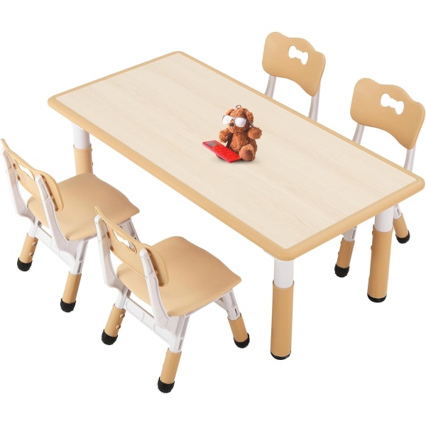 FUNLIO Kids Table and 4 Chairs Set for Ages 3-8, Height Adjustable Toddler Table