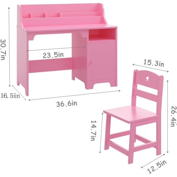 Kids Study Desk with Chair,Wooden Children Study Table, Kids Desk & Chair Sets - Image 2