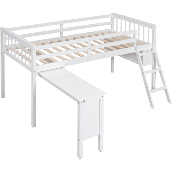 Bellemave Low Loft Bed with Desk and Storage Shelves, Twin Size Loft Beds - Image 7