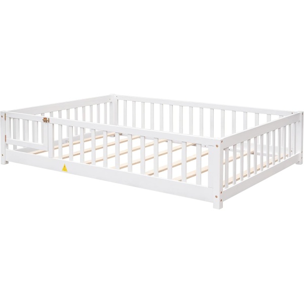 Full Size Floor Bed Frame for Kids Wood Montessori Floor Beds with Fence - Image 9