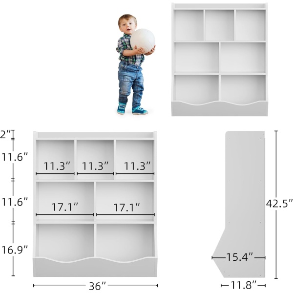 White Toy Storage Cabinet, Three-Tier Kids Bookshelf and Bookcase for Storage - Image 2