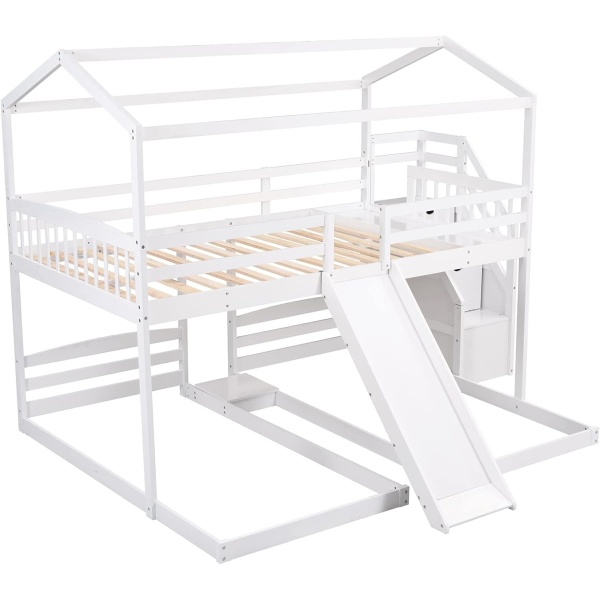 House Beds Triple Bunk Bed with Slide and Stairs Full Over Twin & Twin Bunk Beds - Image 4