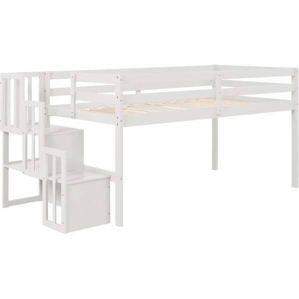 Bellemave Low Loft Bed with Stairs Twin Loft Bed with Storage Wood Bed Frame - Image 8