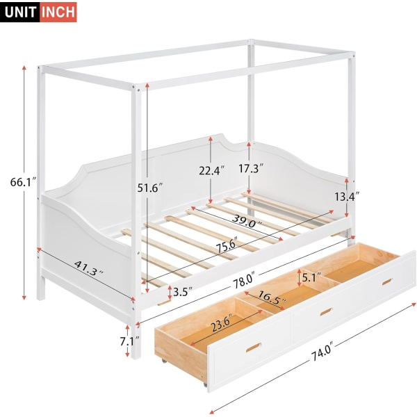 Bellemave Twin Canopy Beds Wood Daybed with Storage Drawer Modern 4-Poster Beds - Image 2