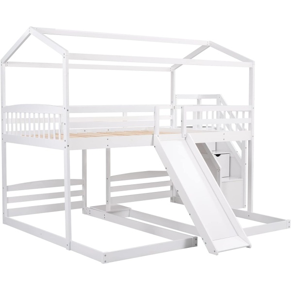 House Beds Triple Bunk Bed with Slide and Stairs Full Over Twin & Twin Bunk Beds - Image 5