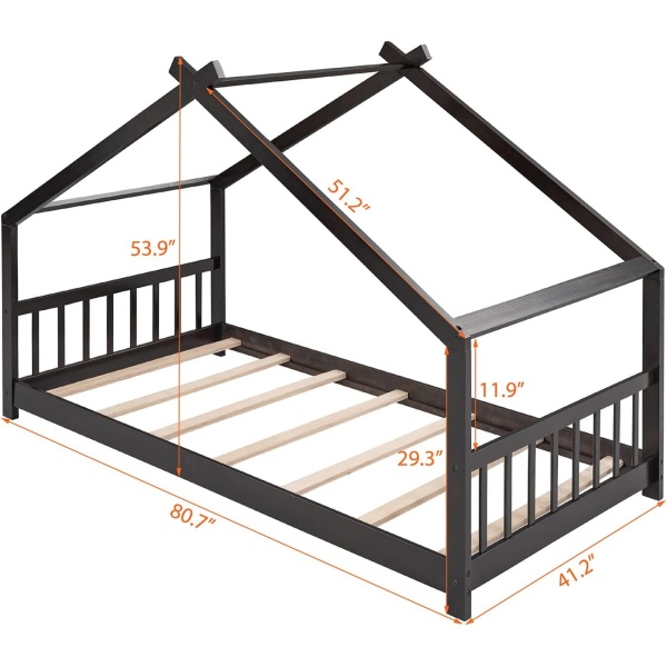 Twin House Beds Wood Montessori Bed Frame Kids Platform Bed with Headboard - Image 2