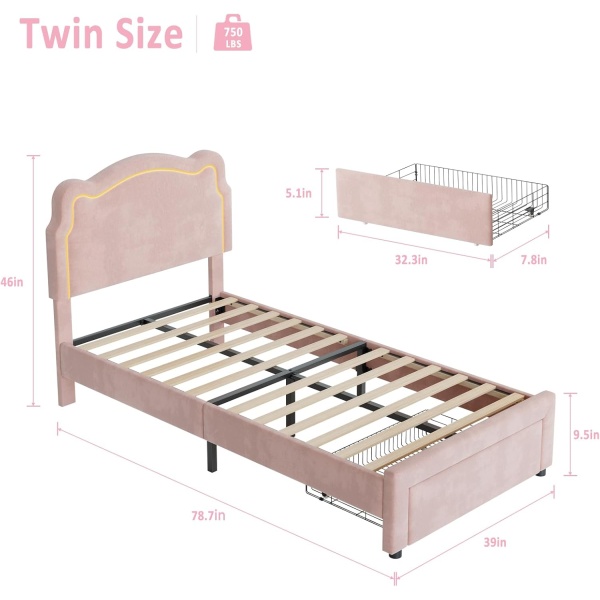 Twin Upholstered Smart LED Bed Frame with Adjustable Bear Headboard - Image 2