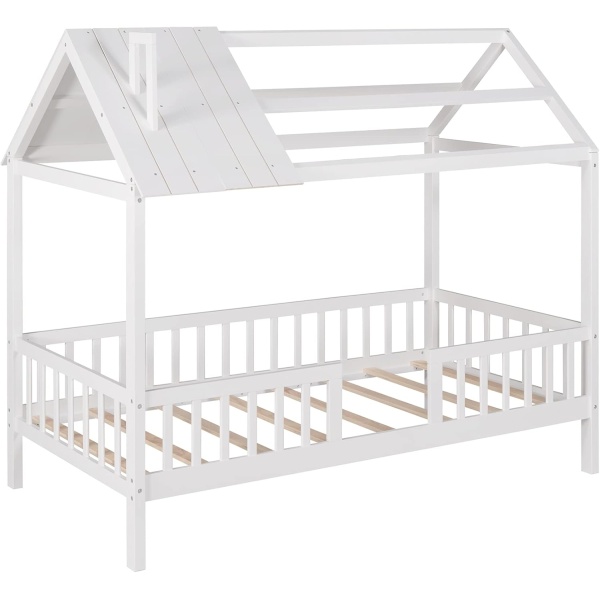 House Bed with Rails and Roof Kids Montessori Beds Wood Cabin Playhouse Bed - Image 5