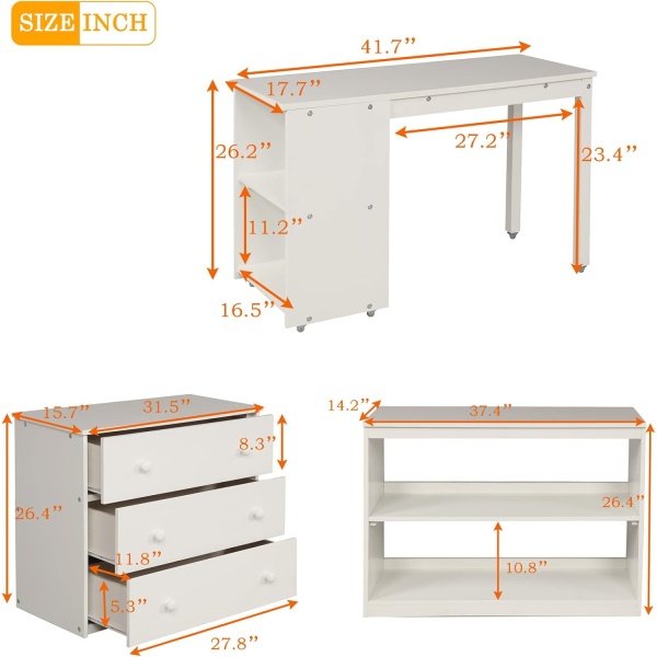 Low Loft Bed Wood Loft Bed Frame with Storage Cabinet and Rolling Portable Desk - Image 2