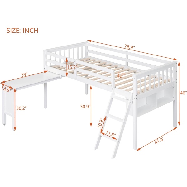 Bellemave Low Loft Bed with Desk and Storage Shelves, Twin Size Loft Beds - Image 2