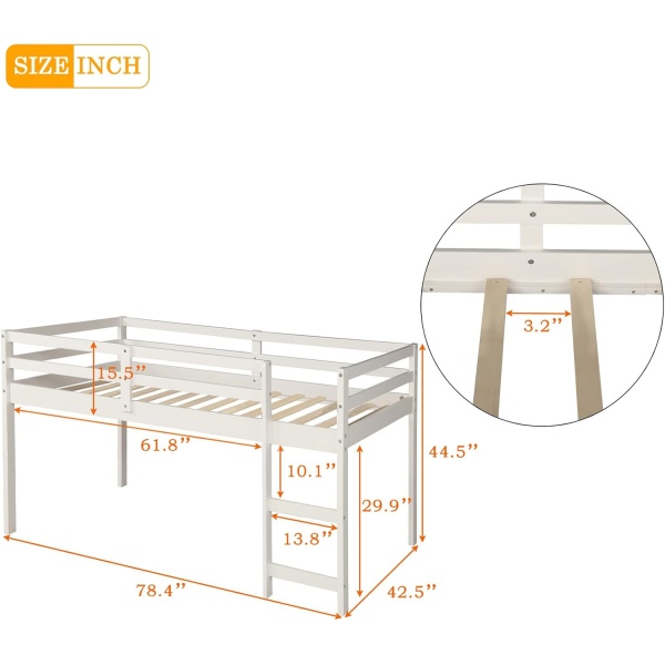 Low Loft Bed Wood Loft Bed Frame with Storage Cabinet and Rolling Portable Desk - Image 7