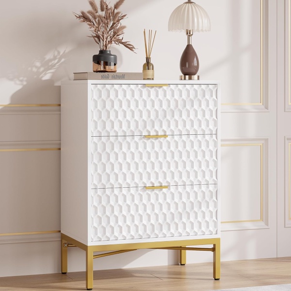 3 Drawer Dresser for Bedroom, Modern Nightstand with Wide Top, Chest of Drawers - Image 3