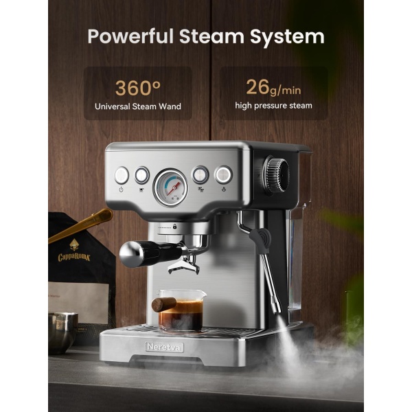 Neretva Espresso Machine, 2 in 1 Stainless Steel Coffee and Espresso Maker - Image 6