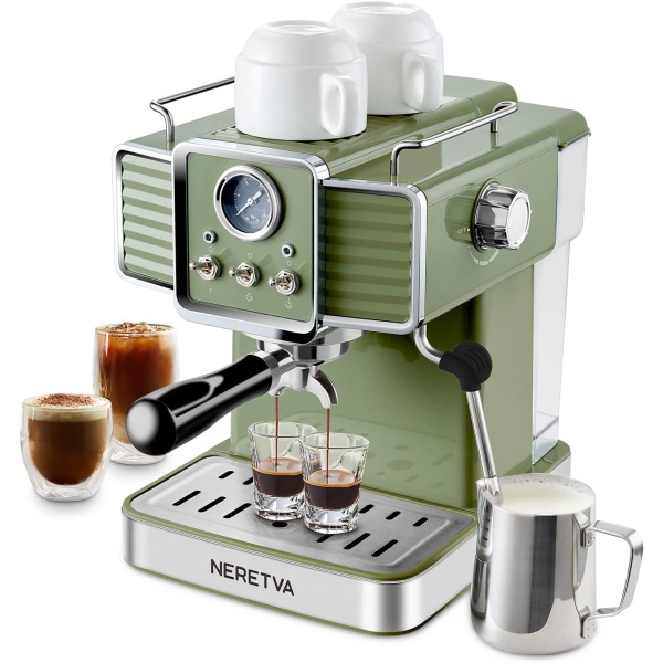 Neretva Espresso Coffee Machine 15 Bar Espresso Maker with Milk Frother Steam