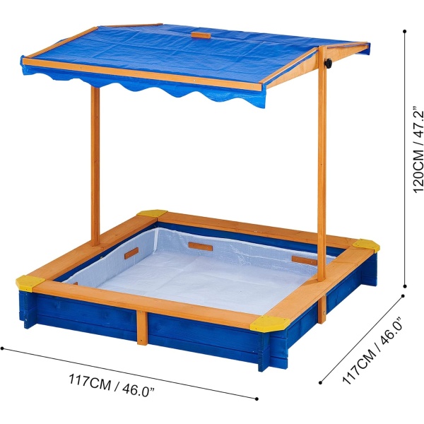 Teamson Kids Outdoor 46 in. x 46 in. Spruce Sand Box with Adjustable Canopy - Image 5