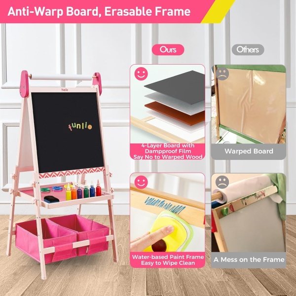 FUNLIO Anti-Warping Kids Art Easel, 3 Height Adjustable for Kids Aged 2-8 - Image 2