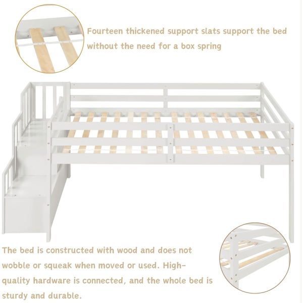 Bellemave Low Loft Bed with Stairs Twin Loft Bed with Storage Wood Bed Frame - Image 6