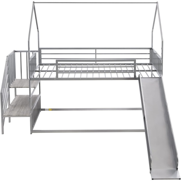 House Bunk Bed Twin Over Twin, Low Bunk Bed with Slide and Storage Stairs - Image 7