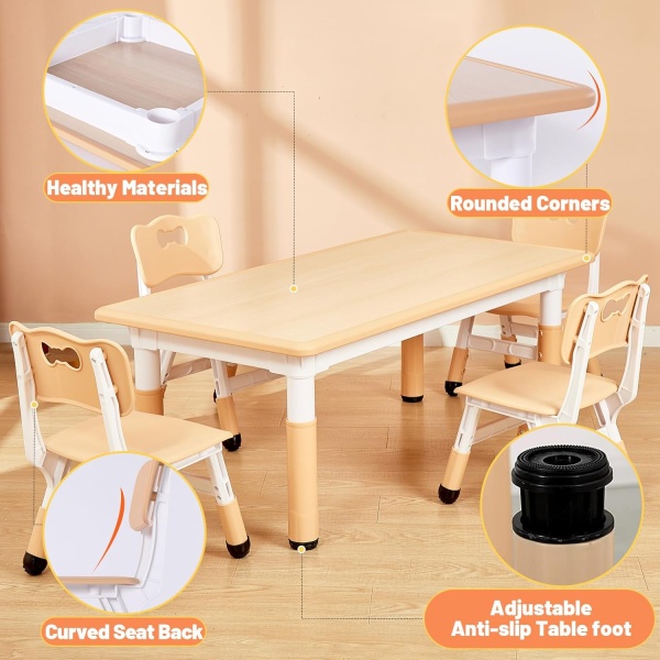 FUNLIO Kids Table and 4 Chairs Set for Ages 3-8, Height Adjustable Toddler Table - Image 5