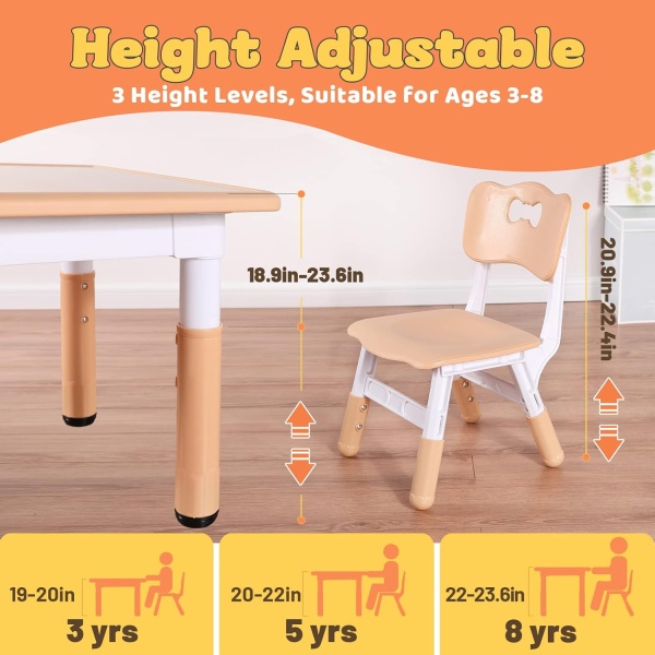 FUNLIO Kids Table and 4 Chairs Set, Height Adjustable Toddler Table and Chair - Image 3