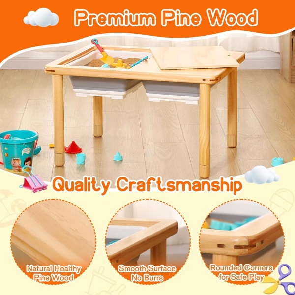 FUNLIO Wooden Sensory Table with 2 Bins for Toddlers 1-5, 3-Level Height - Image 5