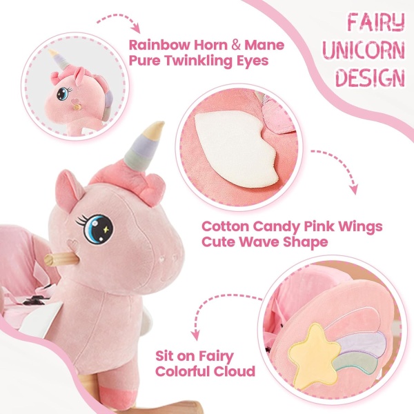 FUNLIO Unicorn Baby Rocking Horse, Pink Fairy Unicorn Rocking Horse for Toddlers - Image 3