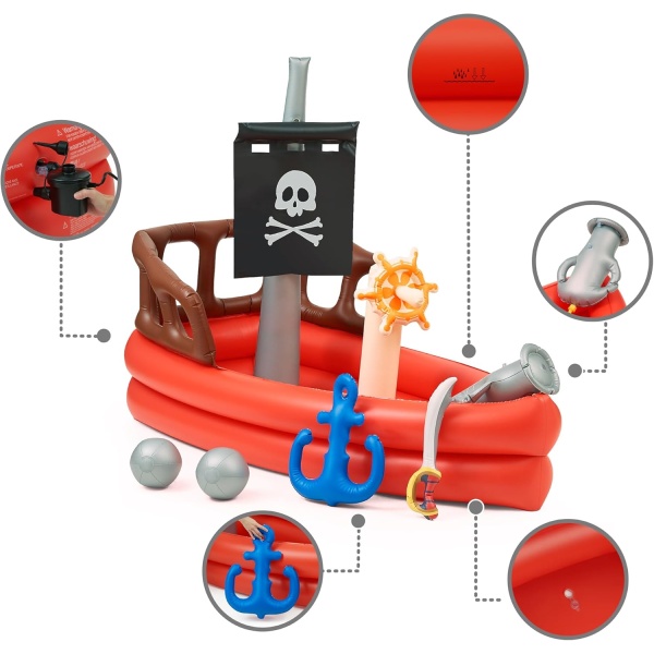 Teamson Kids Water Pool Pirate Ship Inflatable Kids Sprinkler with Air Pump - Image 4