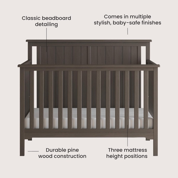 Child Craft Cottage Flat Top 4-in-1 Convertible Crib, Baby Crib Converts to Day - Image 4