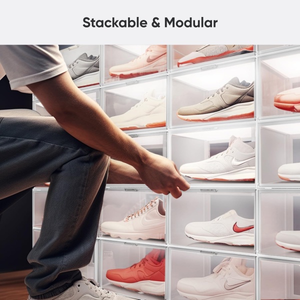 Smart LED Shoe Boxes Sneaker Display Case, Stackable Shoe Storage Organizers - Image 3