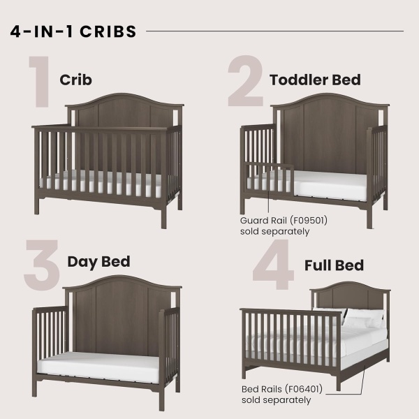 Child Craft Cottage Arch Top 4-in-1 Convertible Crib, Baby Crib Converts to Day - Image 3