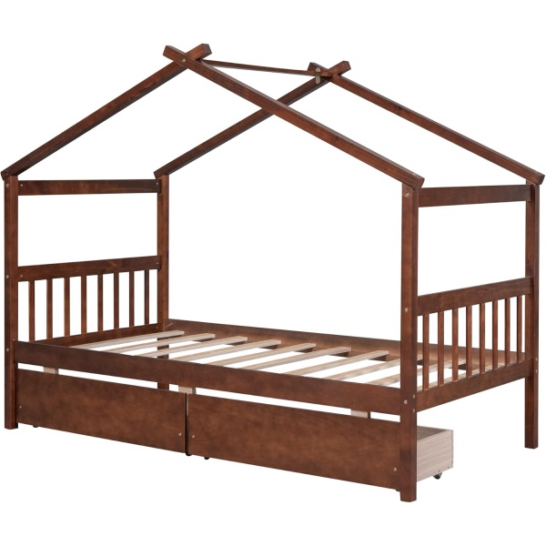 Twin Size House Bed with 2 Storage Drawers Wooden Kids Montessori House Bed - Image 8