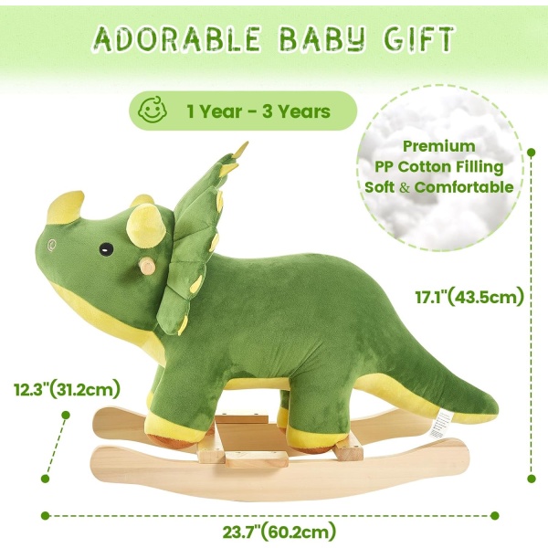 FUNLIO Dinosaur Baby Rocking Horse for Toddlers 1-3 Years, Mighty & Cute Green - Image 4