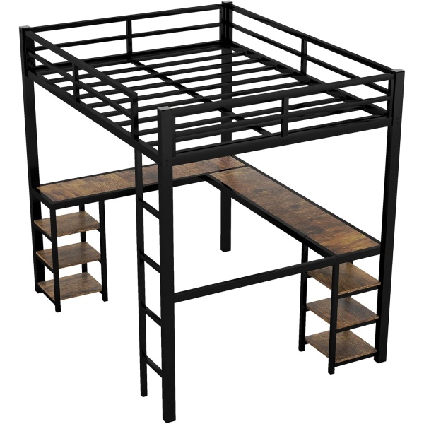 Full Size Loft Bed with Desk and Storage Shelves, Heavy Duty Loft Bed with Desk - Image 7