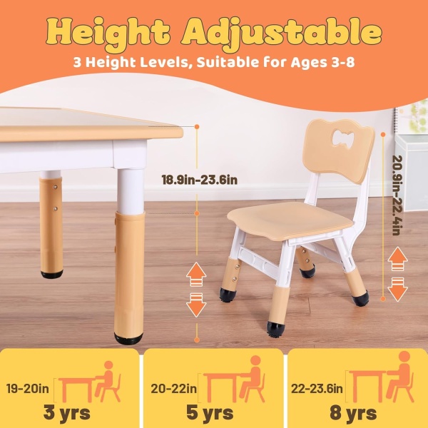 FUNLIO Kids Table and 4 Chairs Set for Ages 3-8, Height Adjustable Toddler Table - Image 3