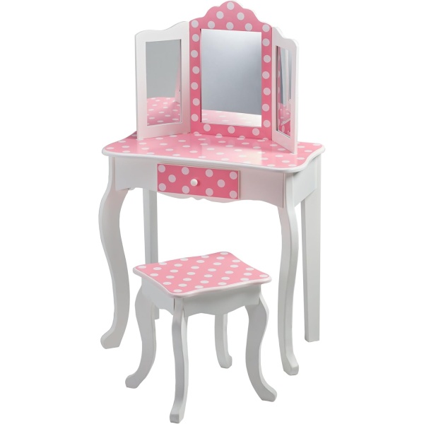 Teamson Kids Princess Gisele Polka Dot Print 2-Piece Kids Wooden Play Vanity Set - Image 4